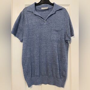 Suitsupply Heather Blue Linen Cotton Knit Polo Shirt XS